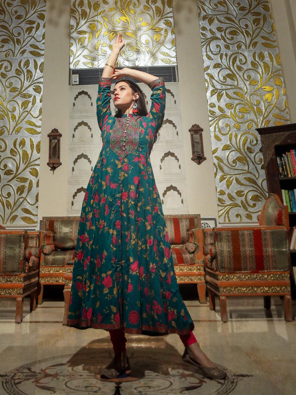 Divena Block print Cotton Flaired Anarkali Kurta - divenaworld.com