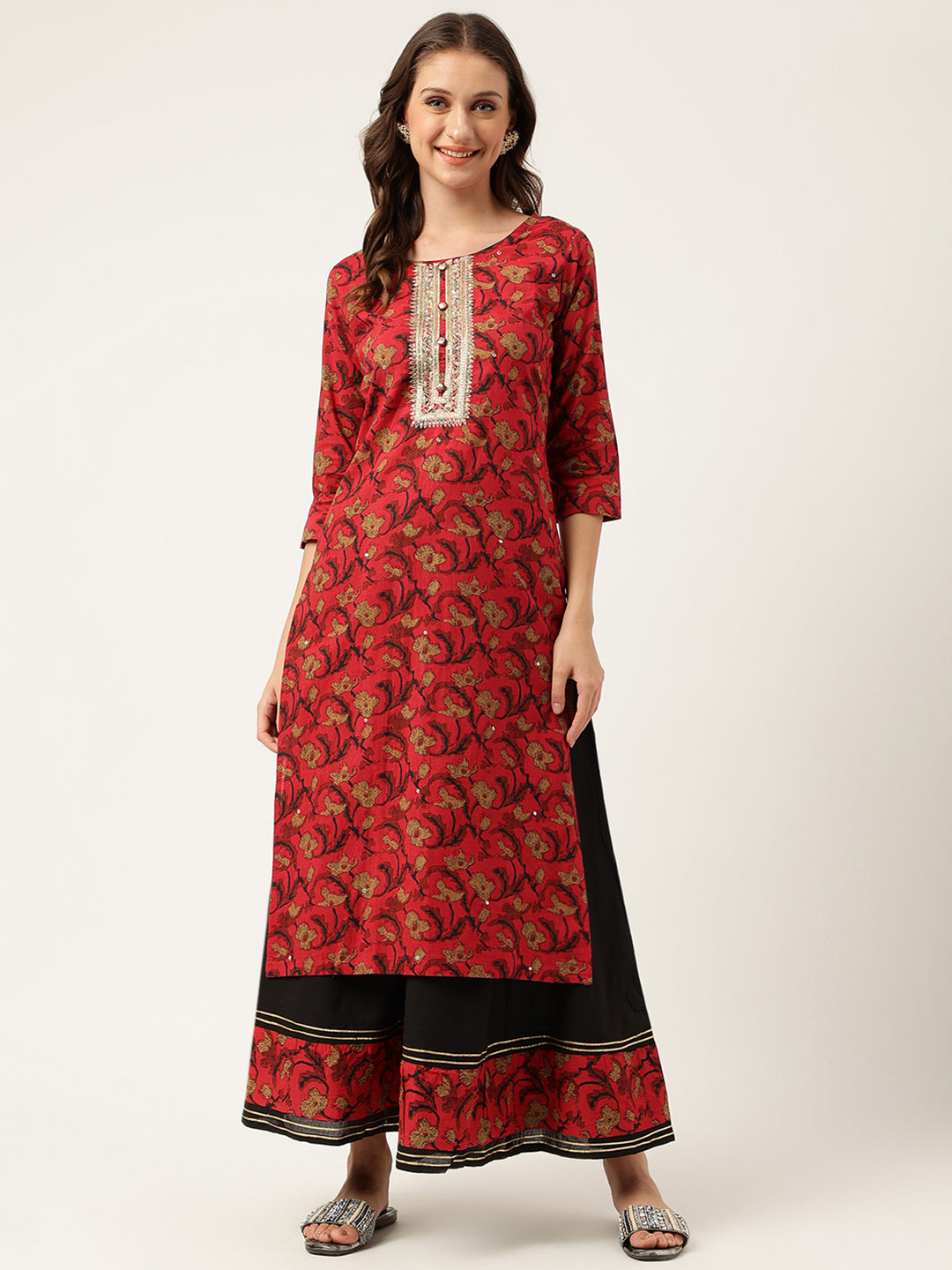Divena Floral Printed Cotton Kurta with Sharara Set