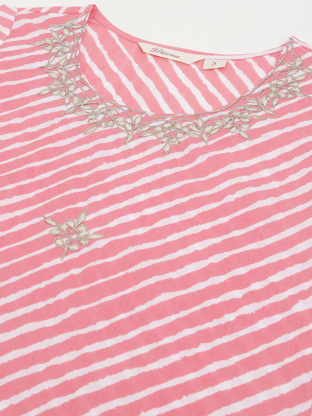 Divena Stripe Print with Gota work cotton Straight Kurta